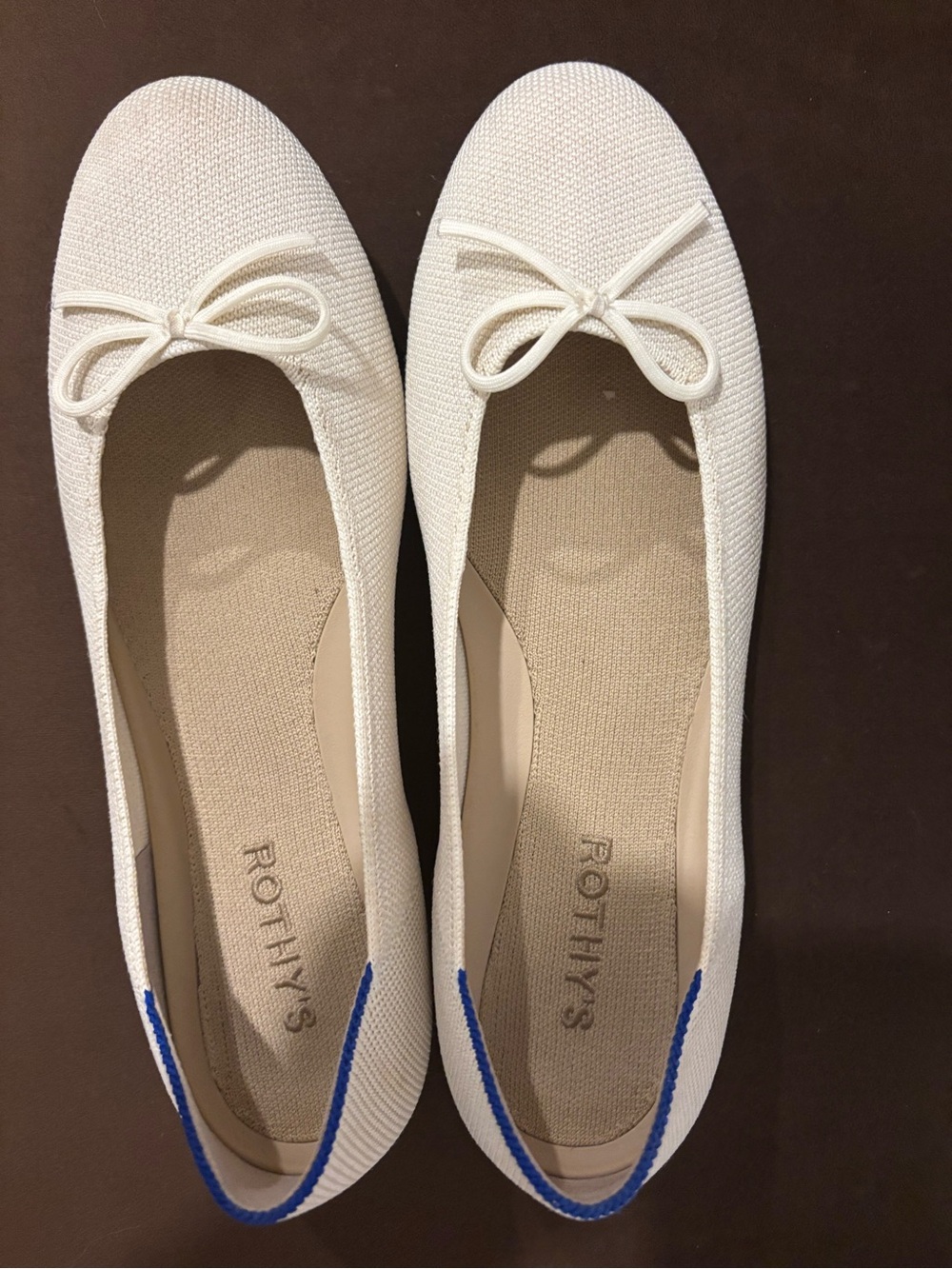 Rothy's White Ballet Flats with Blue Heel Trim 9.5